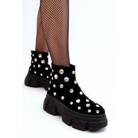 S.Barski Bottes isolées en daim avec cristaux D&amp;A MR870-83 Noir le noir 5