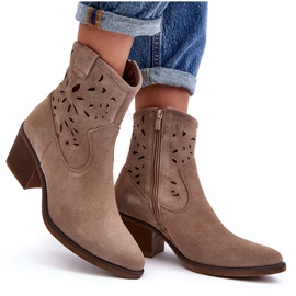 S.Barski Bottes de cowboy ajourées en daim D&amp;A SN622-20 Beige foncé 9
