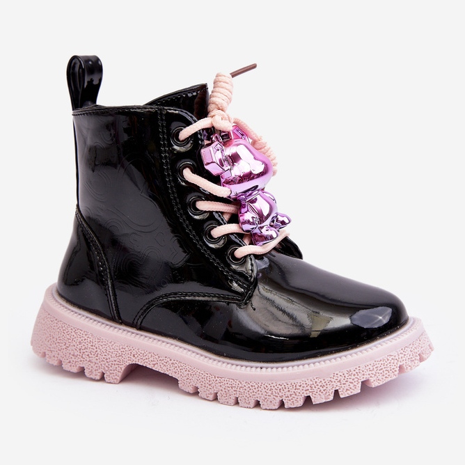 Miss Bottes isolées vernies pour enfants avec décoration, noir et rose Bunnyjoy 1