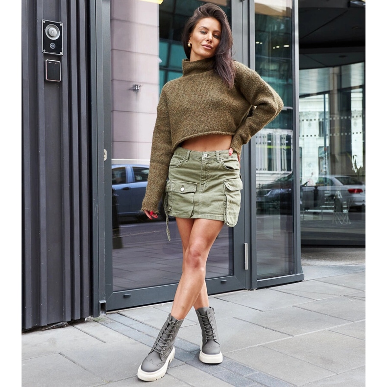 Boots vertes ornées de coutures Nicla 1