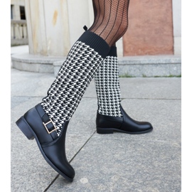 Bottines longues pied-de-poule noires et blanches par Maestas 2
