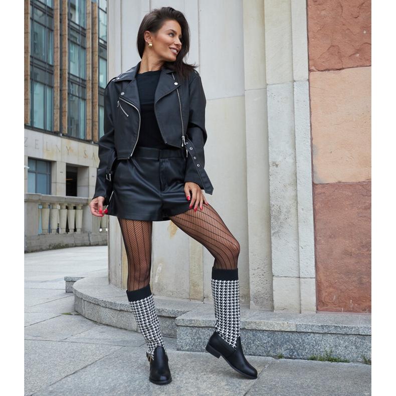 Bottines longues pied-de-poule noires et blanches par Maestas 1
