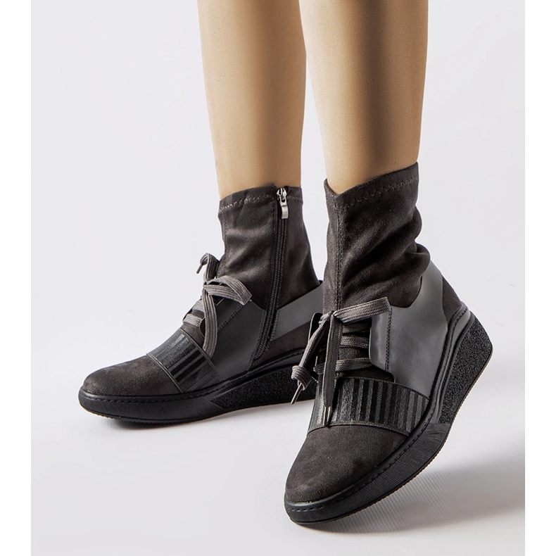 Bottines compensées chaussettes Spoleto grises 1