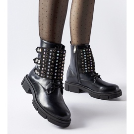 Bottines noires ornées de zircons Cento 1