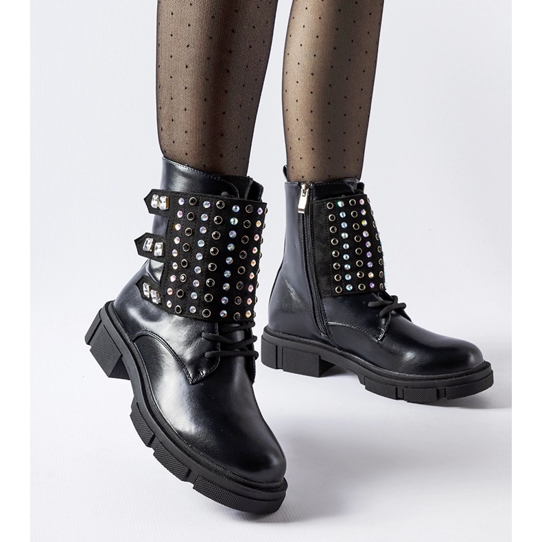 Bottines noires ornées de zircons Cento le noir 1