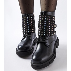 Bottines noires ornées de zircons Cento le noir 2