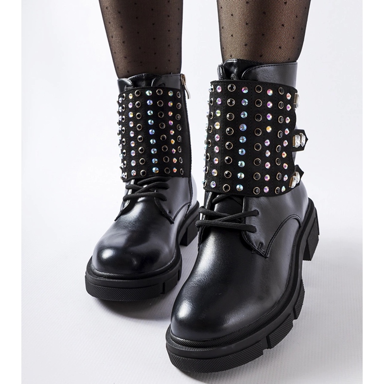 Bottines noires ornées de zircons Cento 2
