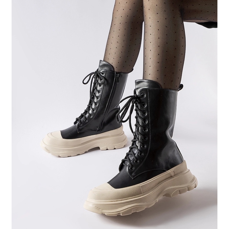 Chaussures de travail noires à semelle épaisse Crosia beige le noir 1