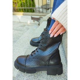Bottines à lacets noires ajourées femme le noir 1