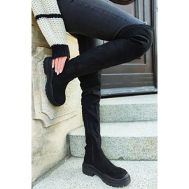 Cuissardes femme en daim noir le noir 6