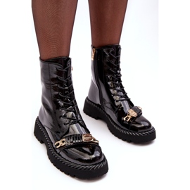 Bottines Worker Brevetées Pour Femme Avec Décoration Noir S.Barski MR870-67 3