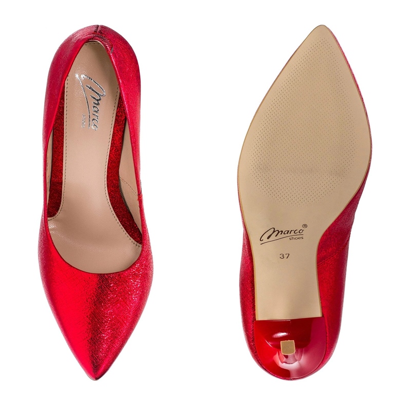 Marco Shoes Escarpins rouges à talons hauts rouges en cuir véritable 1 Marco Shoes Escarpins rouges à talons hauts rouges en cuir véritable 1