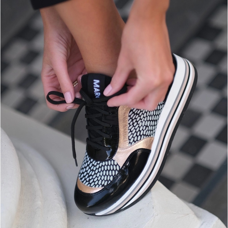 Marco Shoes Baskets légères sur semelle épaisse en cuir naturel noir 1