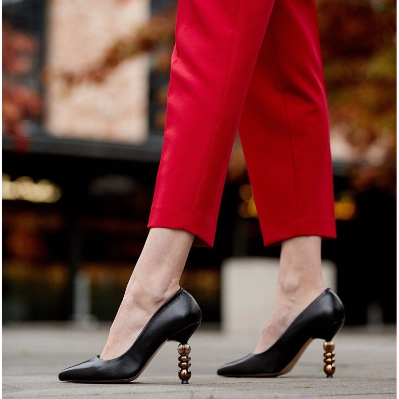 Marco Shoes Escarpins en cuir en cuir grainé souple avec pierres noir 2