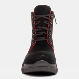 Marco Shoes Boots femme en cuir noir bords rouges 1