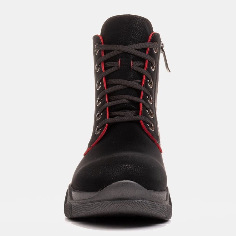 Marco Shoes Boots femme en cuir noir bords rouges 1