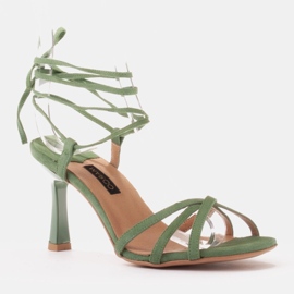 Marco Shoes Sandales élégantes sur un talon haut avec une bride nouée vert 3