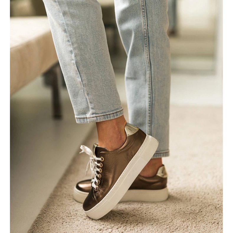 Marco Shoes Baskets femme en cuir véritable sur semelle épaisse d'or 1 Marco Shoes Baskets femme en cuir véritable sur semelle épaisse d'or 1