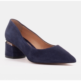 Marco Shoes Escarpins en daim naturel avec détail argenté au talon bleu 1