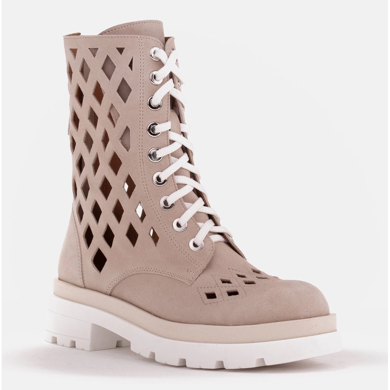 Marco Shoes Bottes en velours avec perforation beige 1