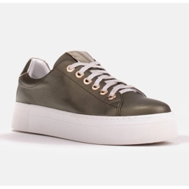 Marco Shoes Baskets femme en cuir véritable sur semelle épaisse vert 1