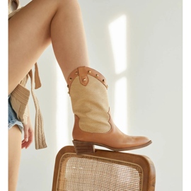 Marco Shoes Santiags en combinaison de cuir et de lin 2186B + J-003-1266-4 beige 1 Marco Shoes Santiags en combinaison de cuir et de lin 2186B + J-003-1266-4 beige 1