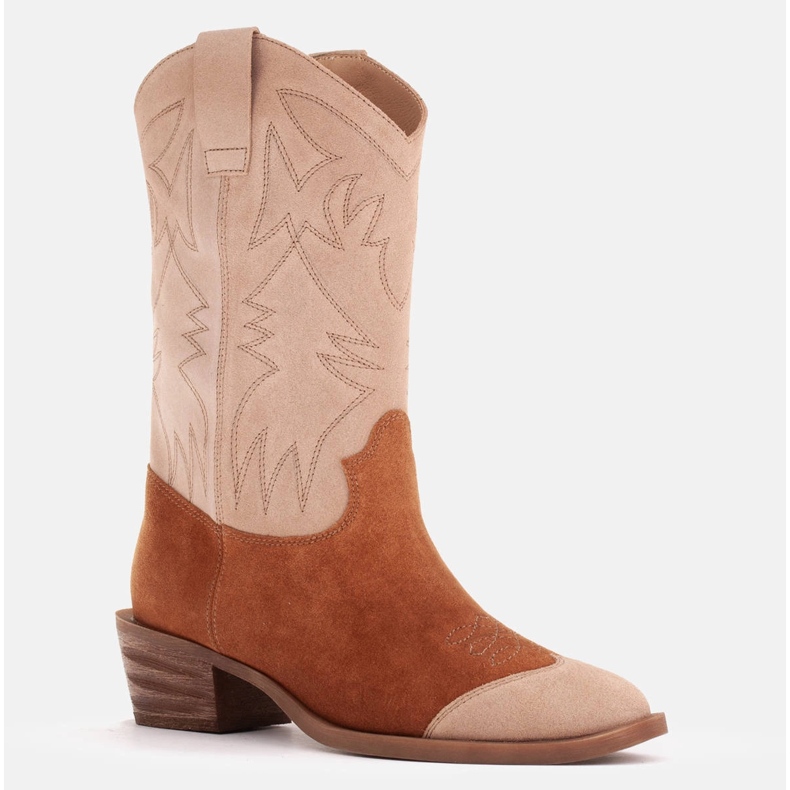 Marco Shoes Santiags en daim brodé 2205B-813-096-1 beige brun 1