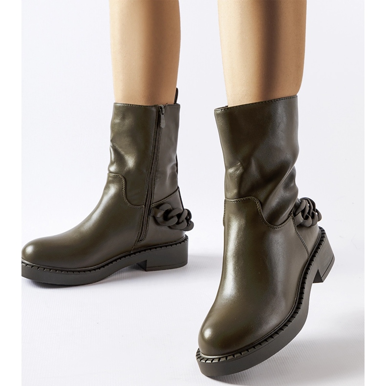 Inna Bottines isolées vertes avec chaîne de Linera 1