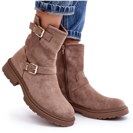 Bottines plates à boucles pour femme, beige foncé Bliggore 8
