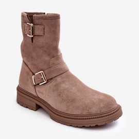 Bottines plates à boucles pour femme, beige foncé Bliggore 1