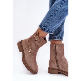Bottines plates à boucles pour femme, beige foncé Bliggore 3