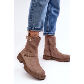 Bottines plates à boucles pour femme, beige foncé Bliggore 2