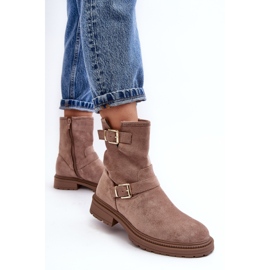 Bottines plates à boucles pour femme, beige foncé Bliggore 4
