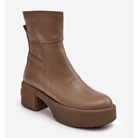 Lemar Volavola Bottines en cuir beige foncé à talon bas Lemar 2