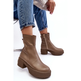 Lemar Volavola Bottines en cuir beige foncé à talon bas Lemar 1