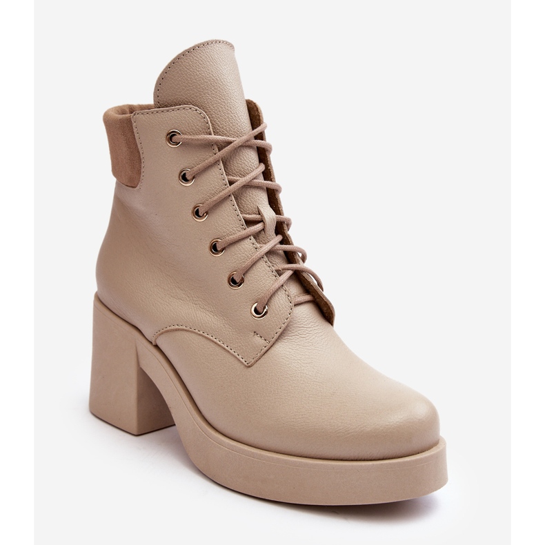 Bottines en cuir pour femmes à talon haut Beige Lemar Leocera 1 Bottines en cuir pour femmes à talon haut Beige Lemar Leocera 1