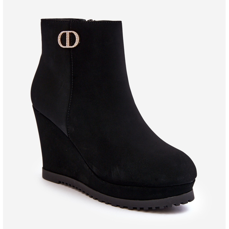 WJ2 Bottines compensées pour femme avec petite décoration, noir Bertolina le noir 1