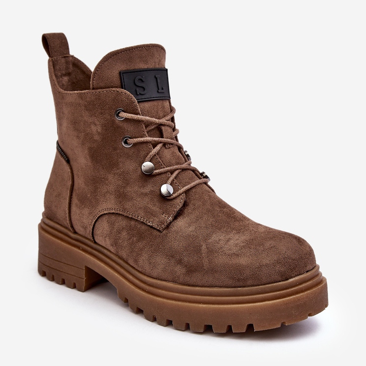 Sergio Leone Bottes basses chaudes avec fermeture éclair pour femme, beige foncé Cameronia 1