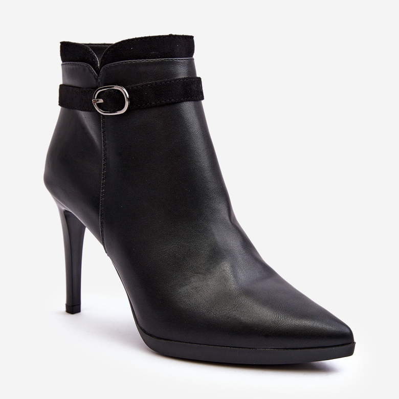 Sergio Leone Bottines Pour Femmes Sur Un Talon Haut Avec Une Boucle Isolée Noir Aesha le noir 1
