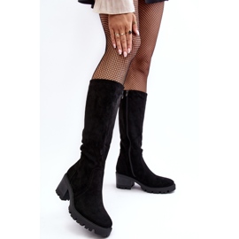 WS1 Bottes au-dessus du genou à talons bas pour femmes, noir Beveta 1