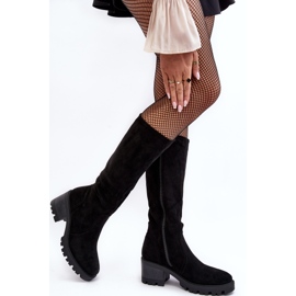 WS1 Bottes au-dessus du genou à talons bas pour femmes, noir Beveta 2