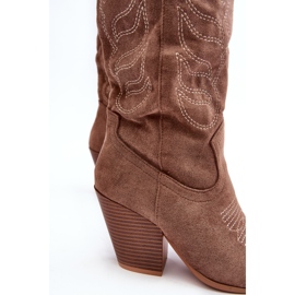 WS1 Bottes cowboy à talons hauts pour femme, beige foncé Tomani 2
