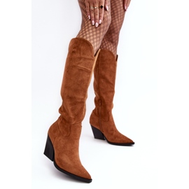 Bottes de cowboy Delia en daim camel à la mode brun 3