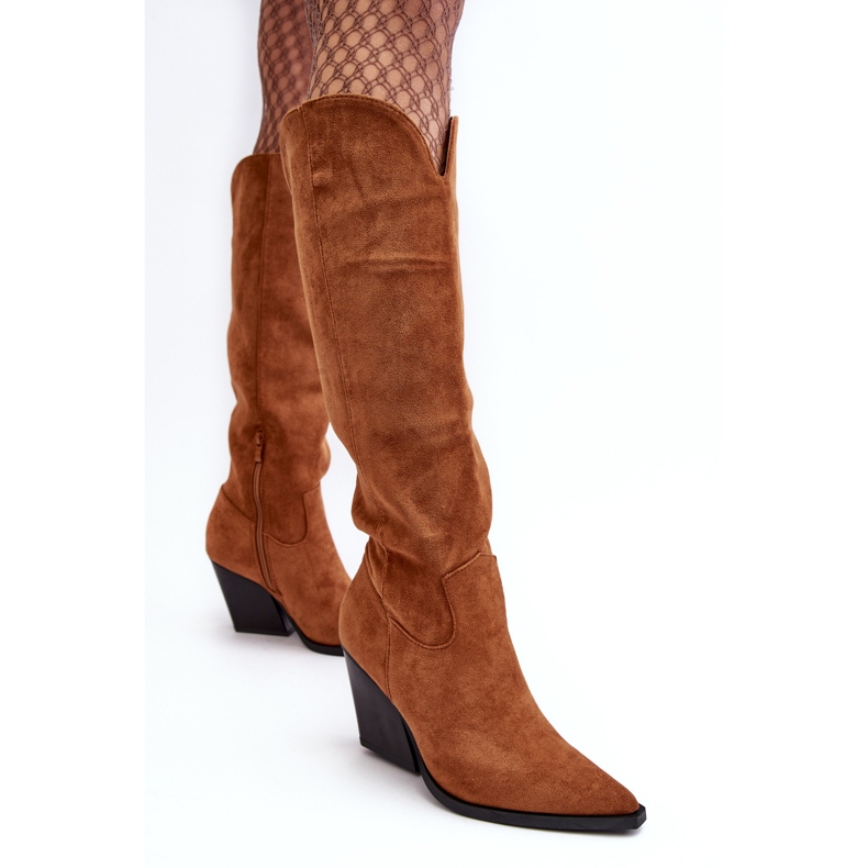 Bottes de cowboy Delia en daim camel à la mode brun 2
