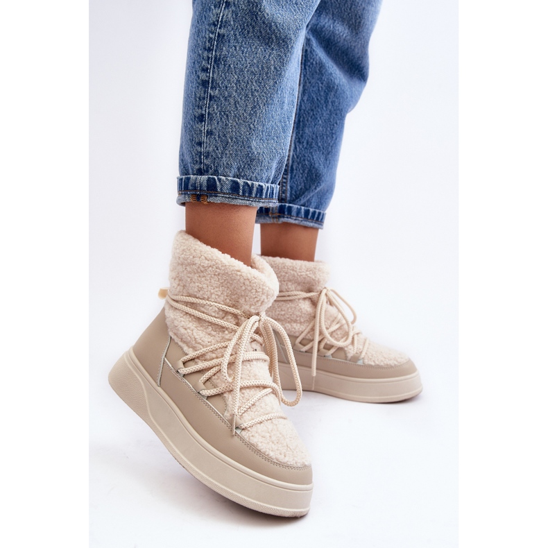 FG2 Bottes de neige à plateforme pour femmes Beige clair Ahatissa 1