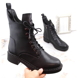 Bottines en cuir à lacets et fermeture éclair pour femme, isolées, noires, T.Sokolski 712 1