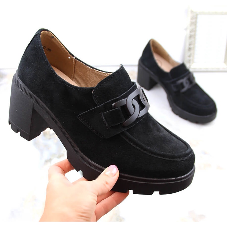 Chaussures en cuir suédé, mocassins à talon haut et plateforme, noir Filippo DP4785 1