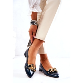 Alberto Violli Ballerines en cuir verni serpent avec chaîne, vert 2