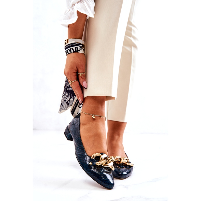 Alberto Violli Ballerines en cuir verni serpent avec chaîne, vert 1