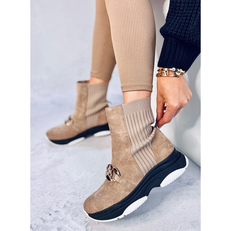 Bottines chaussettes avec chaîne Simma LT.KHAKI beige 2